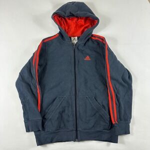 Adidas Youth Large Full Zip Hoodie Jacket Gray Orange 3 Stripe Athletic Size 14
